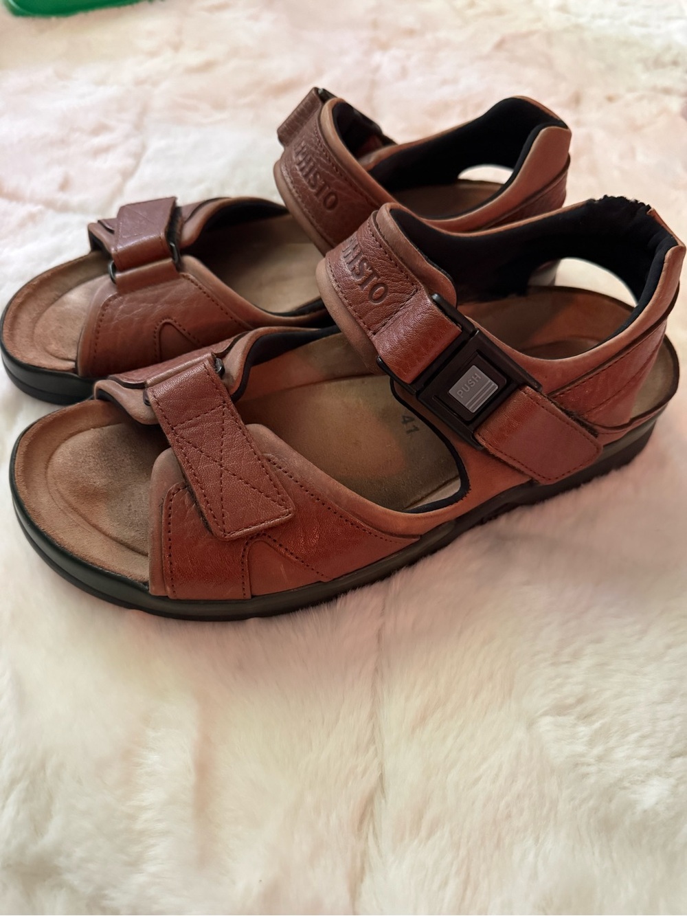 Mephisto Men’s Brown Leather Adjustable Strap Shark Sandals